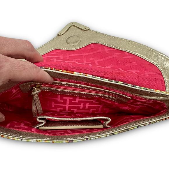 Elaine Turner Envelope Clutch Bag Abstract Chevron Zig Zag Print Gold Hardware - Picture 5 of 8